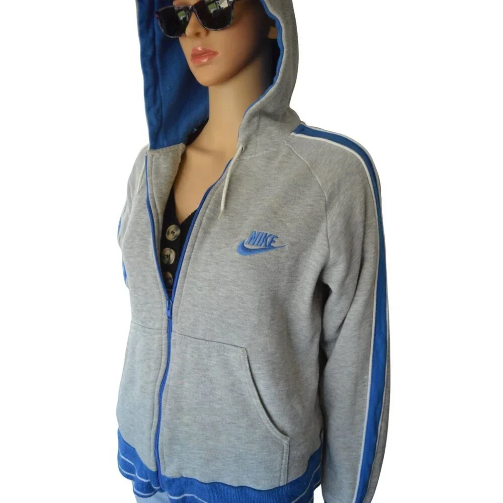 Rare VTG NIKE Spell Out Swoosh Full Zip Hoodie Track Jacket Sweatshirt 80s Size